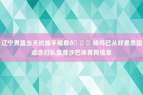 辽宁男篮当天抗插手稽察🏀杨鸣已从好意思国追念归队监督沙巴体育网信息